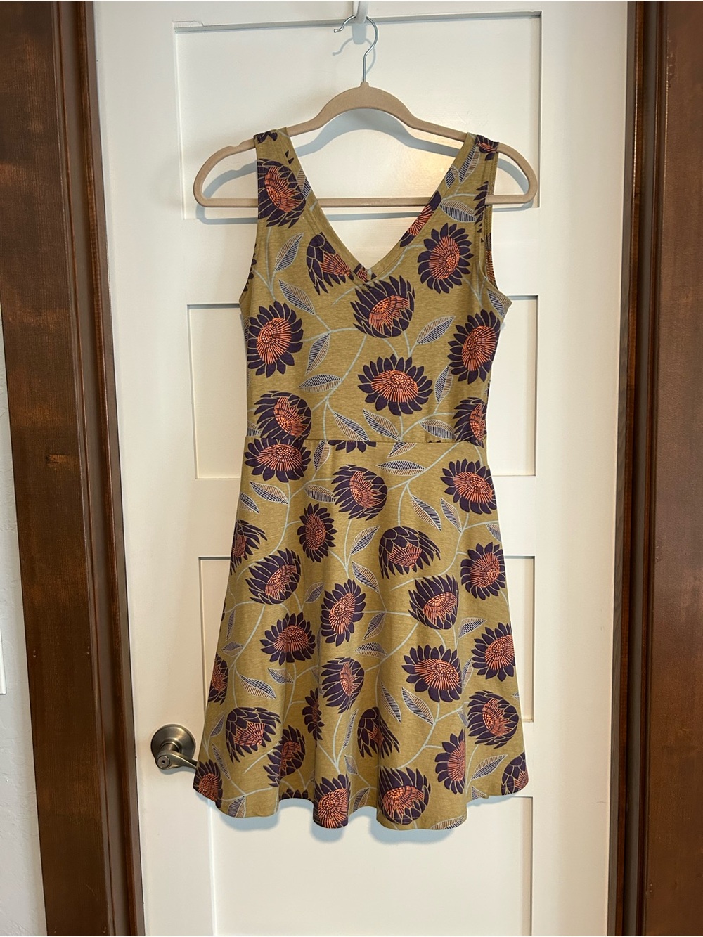 Pact Sleeveless Mini Dress in Olive with Pink Floral Medallions - Picture 2 of 10